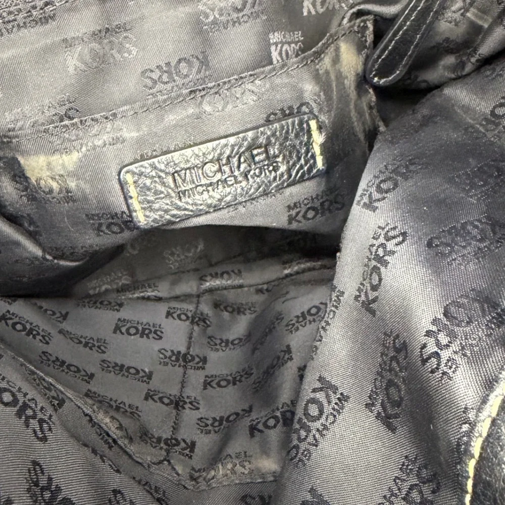 Michael Kors Hobo Bag Womens Large Black Leather Contrast Stitch Boho Classic